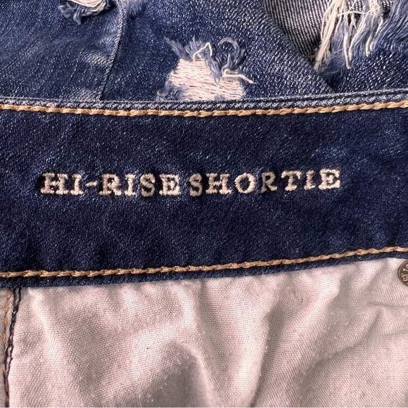 American Eagle Floral Embroidered Hi Rise Cut off Denim Jean Shorts Raw Hem 10 - Picture 11 of 15
